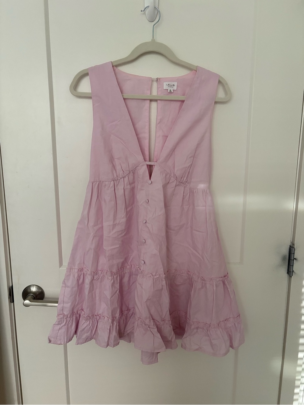 Pink baby doll buttoned Tiered Cotton Dress
